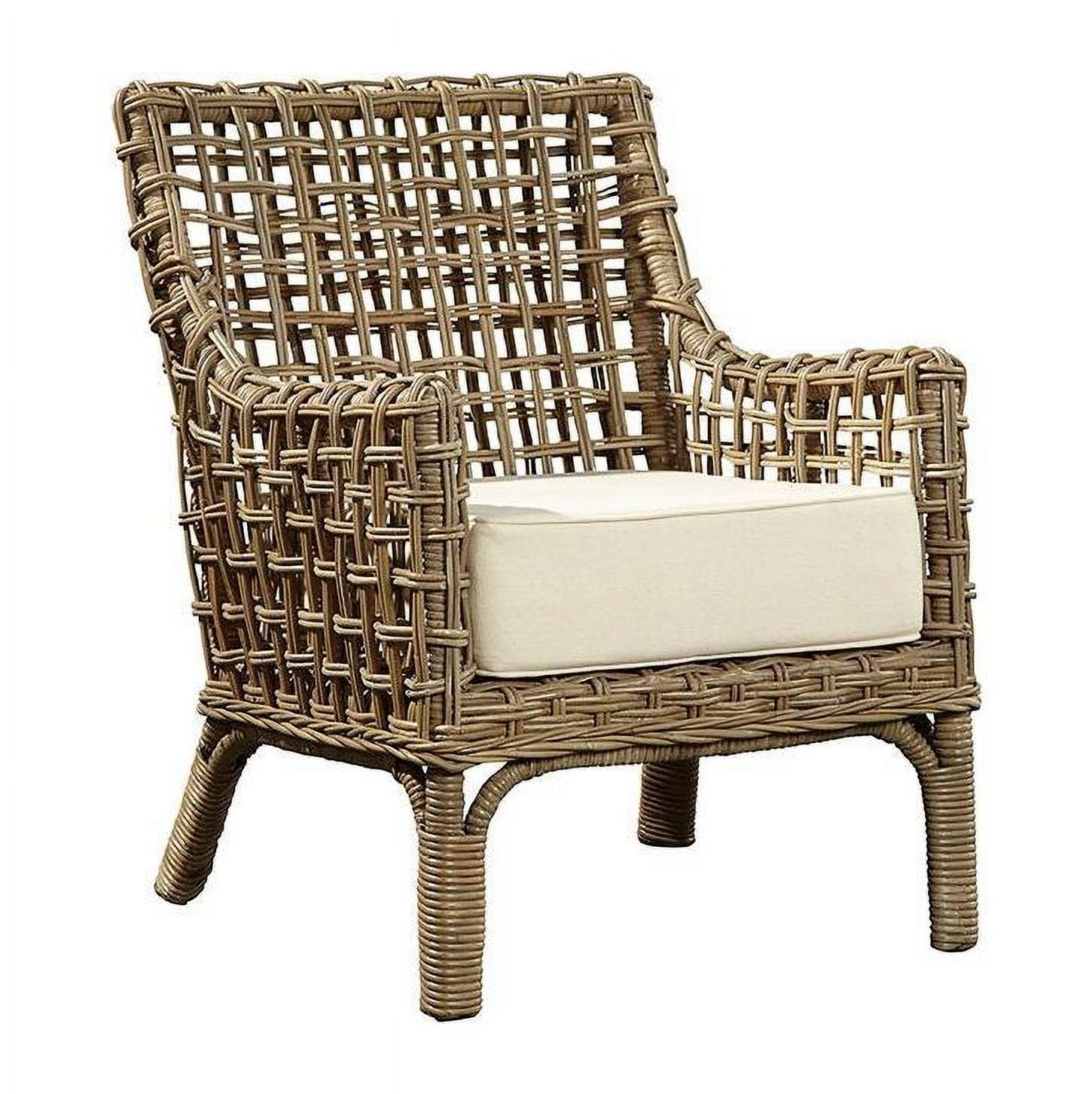 Beige Handcrafted Woven Wood Arm Chair