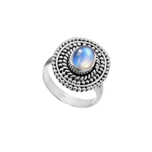 Bali Design 925 Sterling Silver Rainbow Moonstone Ring Size 6