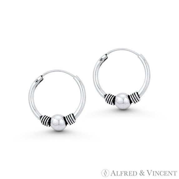Bali-Design Ball, Coil, & Tube 15mm Hoop Earrings in Oxidized .925 Sterling Silver