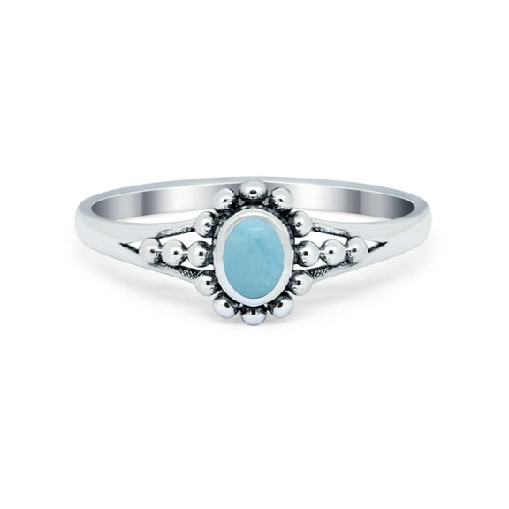 Bali Design Oxidized Style Larimar CZ Ring 925 Sterling Silver Size 4
