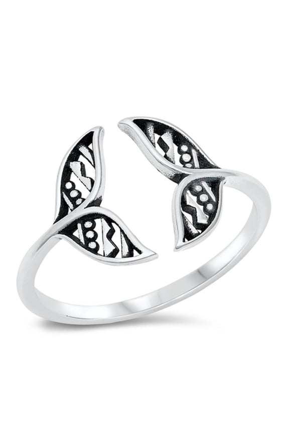 Bali Double Open Whale Tail Adjustable Ring .925 Sterling Silver Band Jewelry Female Male Size 10