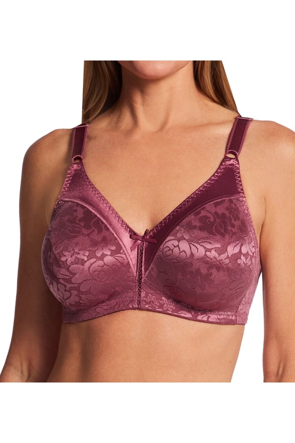 Women's Bali 3372 Double Support Lace Wirefree Spa Closure Bra (Rustic Berry Red 38D)
