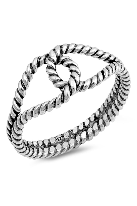 Bali Eye Splice Knot Rope Design Loop .925 Sterling Silver Band Jewelry Female Male Unisex Size 10
