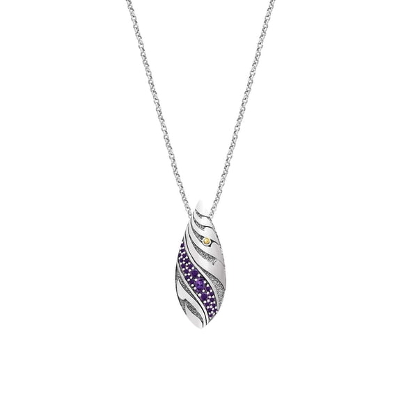 Bali Filigree Artisan Oval Drop Pendant Necklace with Amethyst Gemstones