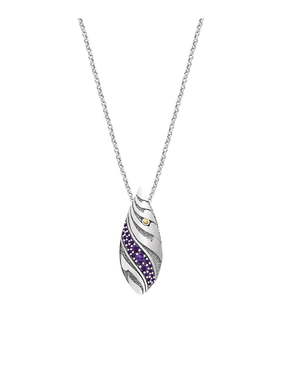 Bali Filigree Artisan Oval Drop Pendant Necklace with Amethyst Gemstones