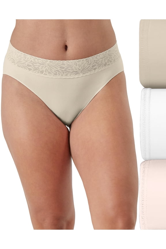 3-Pack Modern Seamless Lace Trim Hi Cut Underwear DFMLB3 Color: Buff White Almond Size: 8