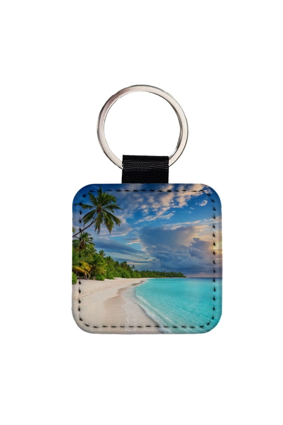Bali Indonesia Beach Ocean Palm Trees Faux Leather Square Keychain