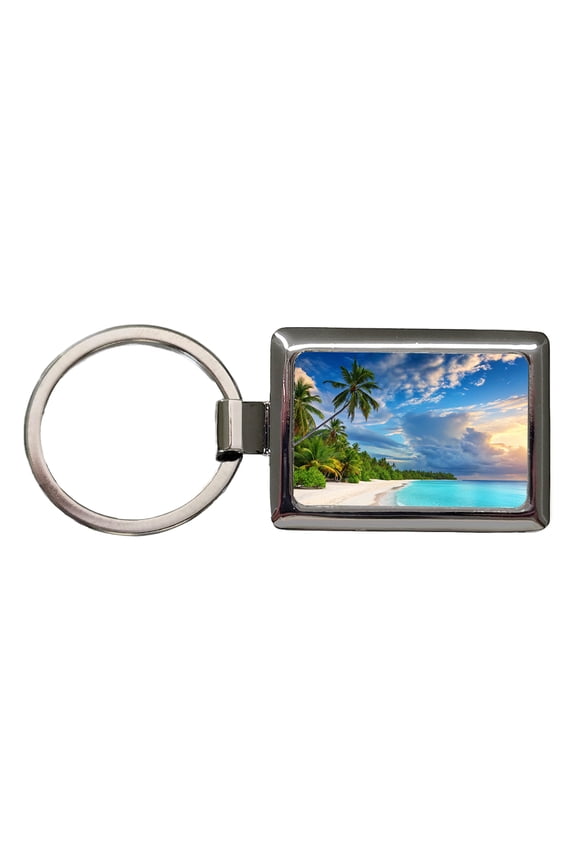 Bali Indonesia Beach Ocean Palm Trees Metal Rectangle Keychain