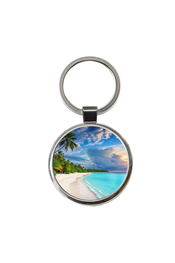 Bali Indonesia Beach Ocean Palm Trees Metal Round Keychain