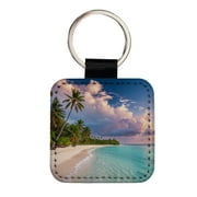 Bali Indonesia Beach Sand Ocean Faux Leather Square Keychain