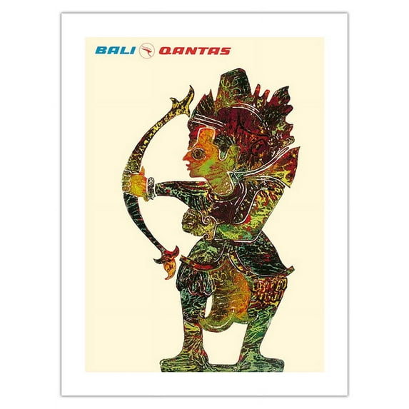 Bali Indonesia - Shadow Puppet (Wayang) - Qantas Airways - Vintage Airline Travel Poster by Harry Rogers c.1970s - Fine Art Matte Paper Print (Unframed) 18x24in