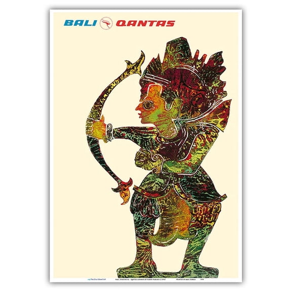 Bali Indonesia - Shadow Puppet (Wayang) - Qantas Airways - Vintage Airline Travel Poster by Harry Rogers c.1970s - Master Art Print 10in x 14in
