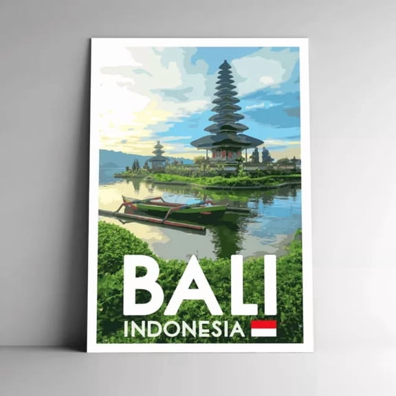Bali Indonesia Travel Poster Pura Ulun Danu Bratan Temple Poster Home Decor Office Wall Art