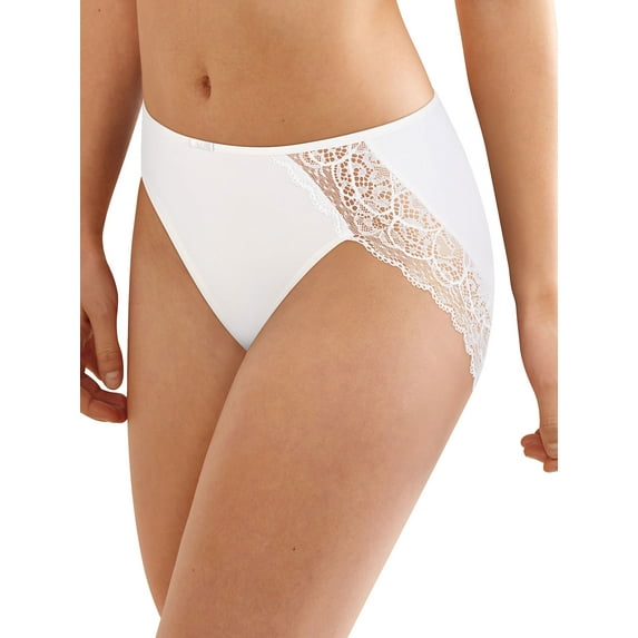 Bali Lace Desire® Microfiber Hi-Cut Brief White w/White 9 Women's