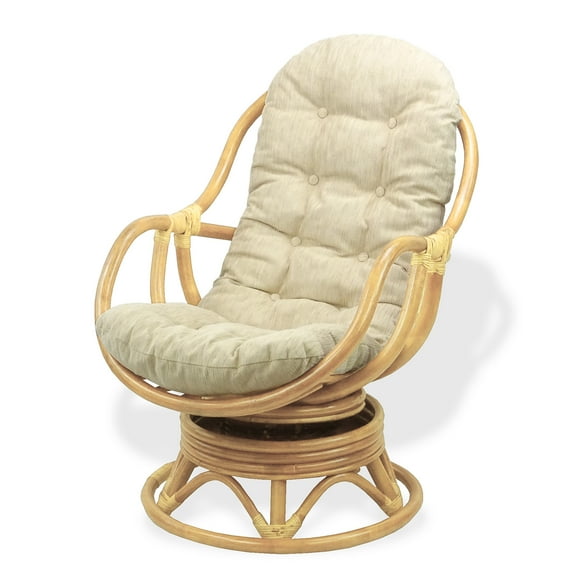 Bali Lounge Swivel Rocking Chair with Cream Cushion Natural Rattan Wicker Handmade, Natural Color