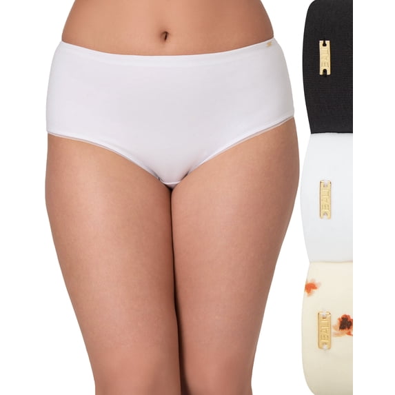 Bali Lux Cotton Essentials Hipster Underwear, 3-Pack Black/White/Poppy Print 6 Women's