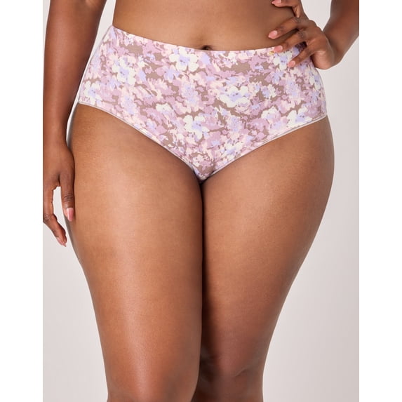 Bali Lux Underwear Brief, Light Tummy Support, Cotton-Stretch Essentials, Moisture Wicking Currant Purple Garden Flor Prt 5 Women's
