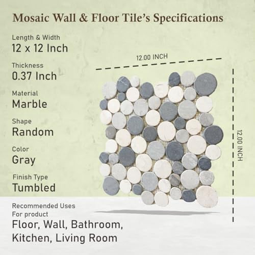 Bali Mix Penny Round Mosaic, Tumbled Stone Backsplash Tiles for Kitchen Walls, Shower and Bathroom Floors, and Outdoor Areas (12" X 12")