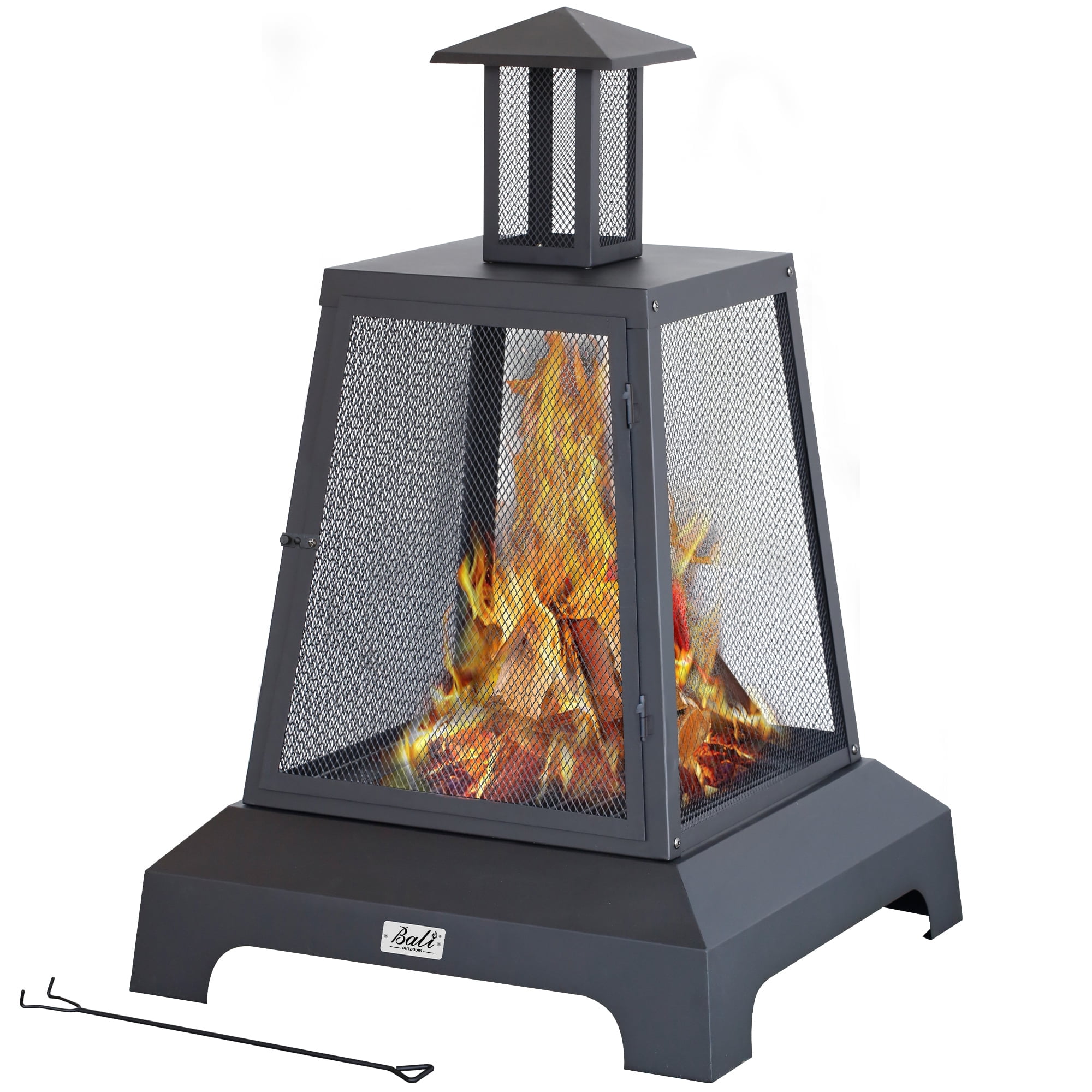 Bali Outdoors 27.5'' Wood Burning Fire Pit Chimenea Steel Fireplace with Poker, Black