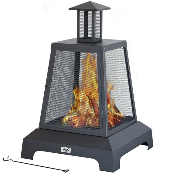 Bali Outdoors 27.5'' Wood Burning Fire Pit Chimenea Steel Fireplace with Poker, Black