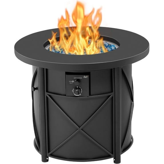 Bali Outdoors 30" Round Gas Fire Pit Table 50000 BTU Fire Column for Outside Backyard, Patio, Black