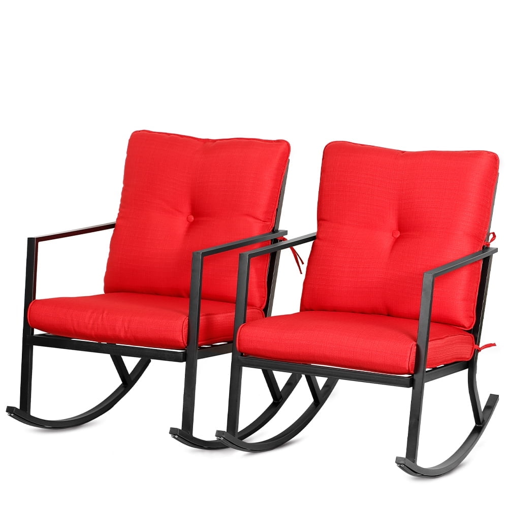 Bali Steel Frame Outdoors Patio Relaxation Ergonomic Design Rocker Chairs, Red (Set of 2)