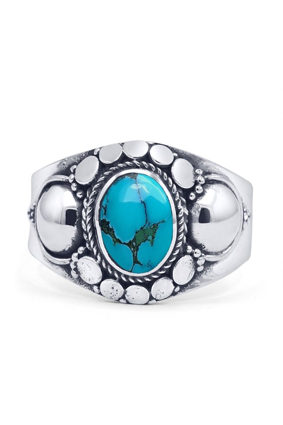 Bali Oxidized Oval Ring Turquoise 925 Sterling Silver Size 10