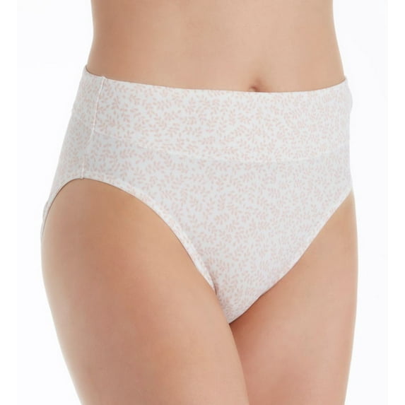 Women's Bali DFPC62 Passion For Comfort Hi-Cut Brief Panty (Gentle Pink Leaf Print 8)