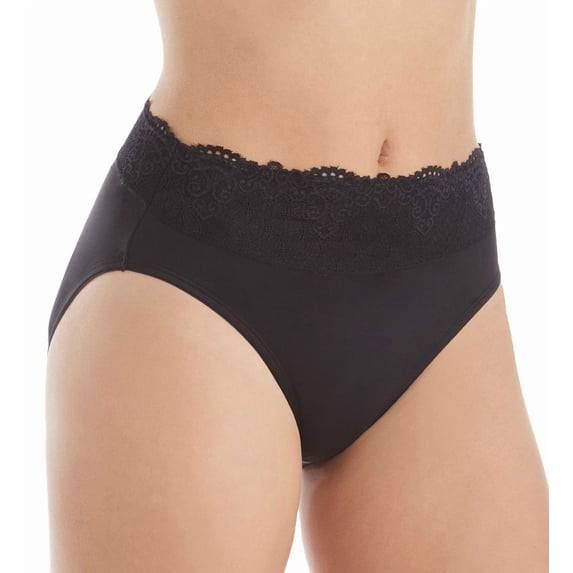 Women's Bali DFPC62 Passion For Comfort Hi-Cut Brief Panty (Black Lace 9)