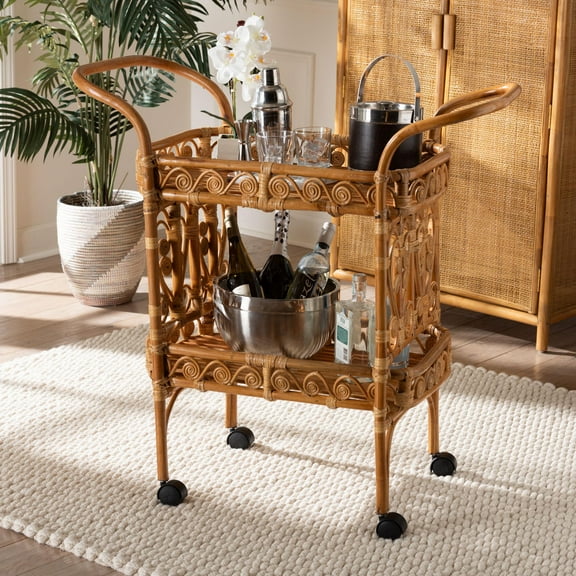 Bali & Pari Diwata Rattan BOHO Kitchen Cart, Natural Brown