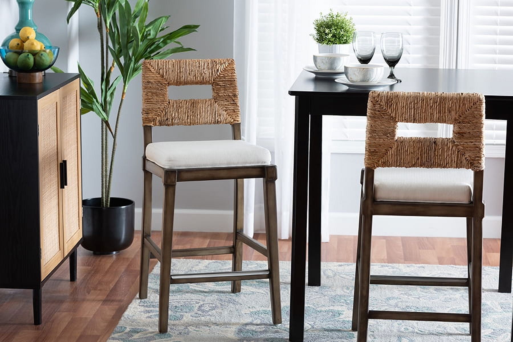 Bali & Pari Porsha Mahogany Wood & Seagrass BOHO Counter Stool, Natural Brown