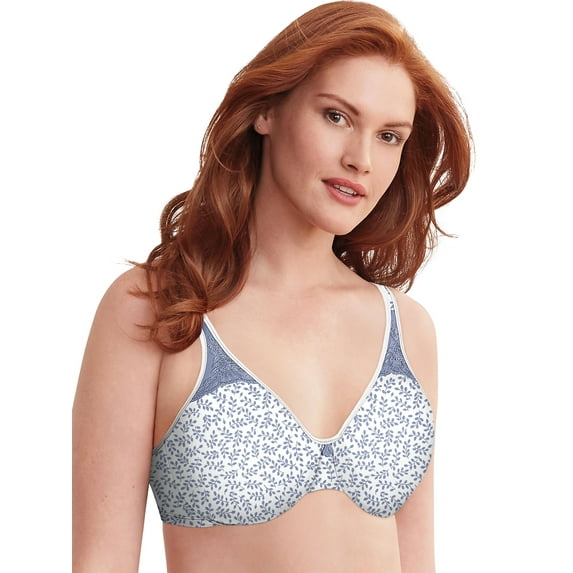 Bali Passion for Comfort Minimizer Underwire Bra White/Chateau Blue Leaf Print 40D Women's