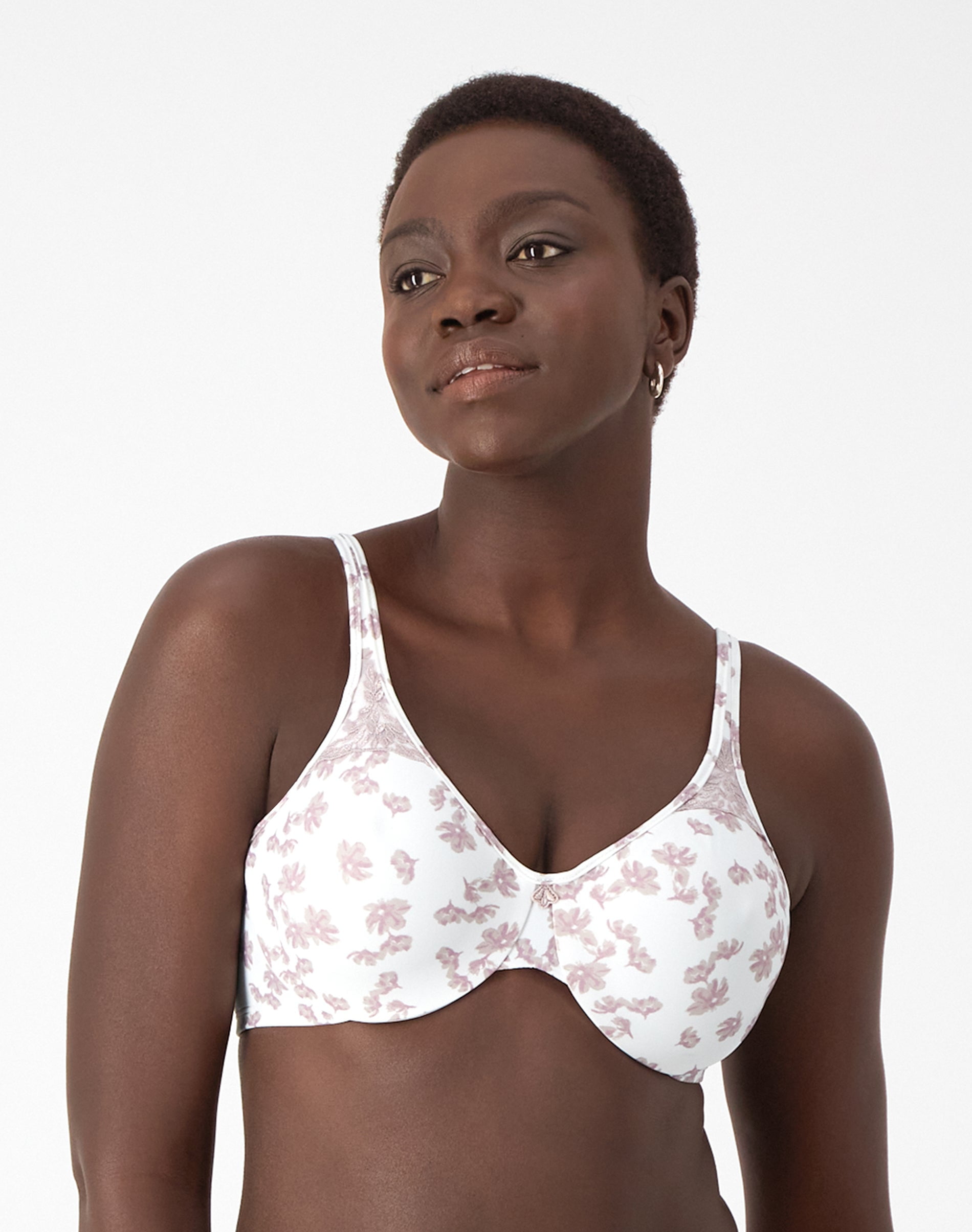Bali Passion for Comfort Minimizer Underwire Bra White Floral Print 42C Women's