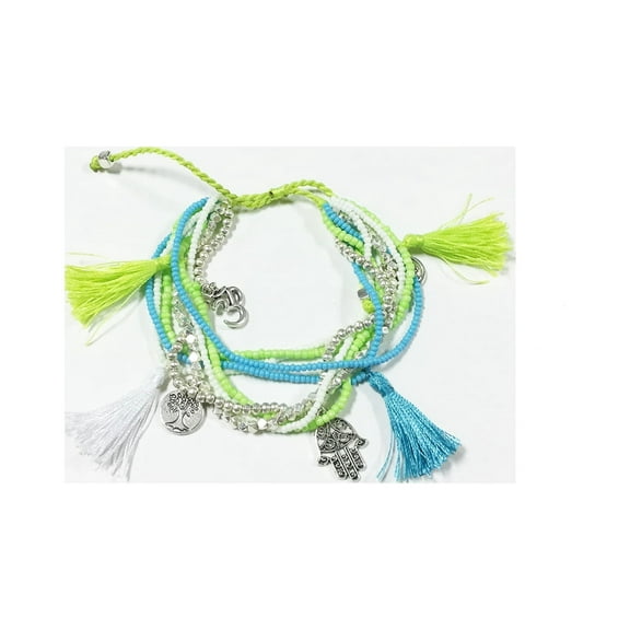 Bali Queen Turquoise and Lime Pom Pom Tassle Bracelet
