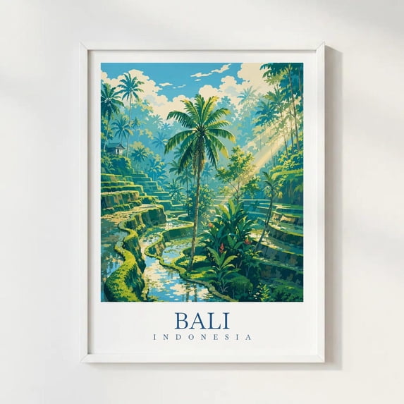 Bali Rice Terraces Indonesia Travel Illustration Style Tropical ...