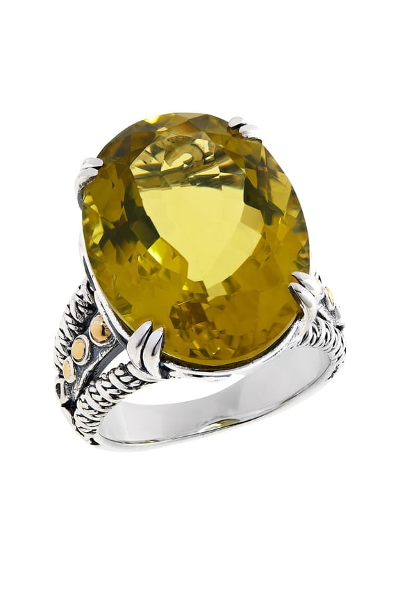 Bali RoManse Sterling Silver 15x20 Yellow Quartz Solitaire Ring Size 11