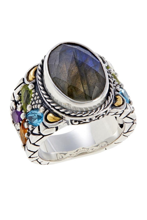 Bali RoManse Sterling Silver Labradorite and Multi- Gemstone Ring, Size 8