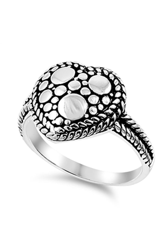 Bali Rope Halo Heart Nugget Promise Ring 925 Sterling Silver Band Jewelry Female Male Unisex Size 6