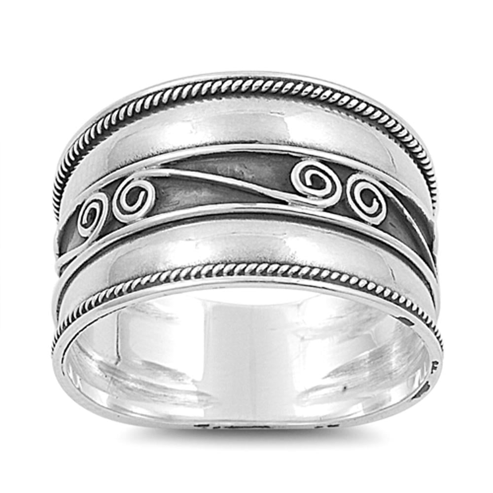 Bali Swirl Braided Rope Thumb Ring - .925 Sterling Silver Wide Band (Sizes 6-12)