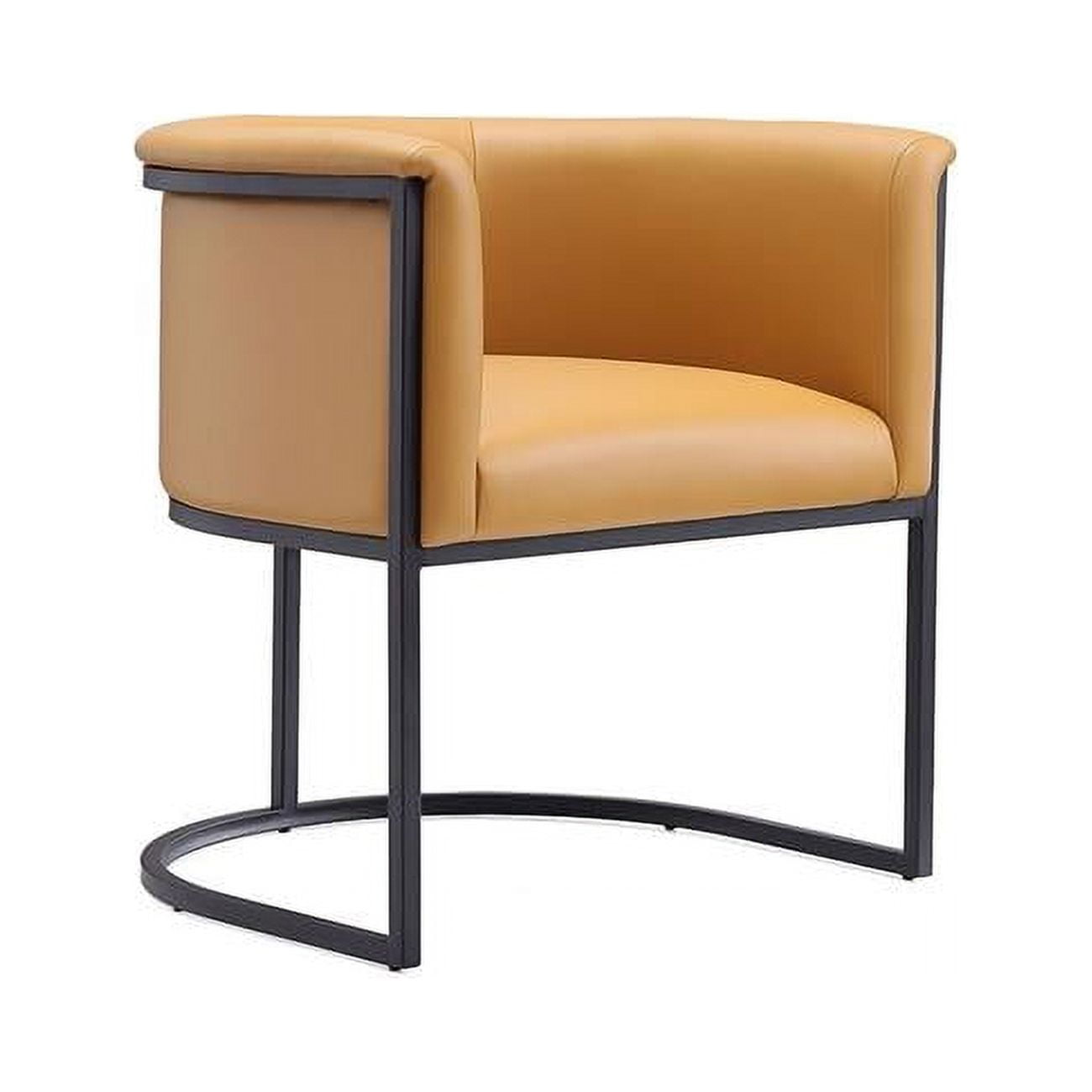Saddle Black Faux Leather Upholstered Arm Chair with Metal Frame