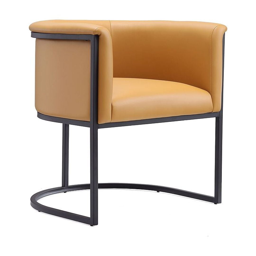 Saddle Black Faux Leather Upholstered Arm Chair with Metal Frame