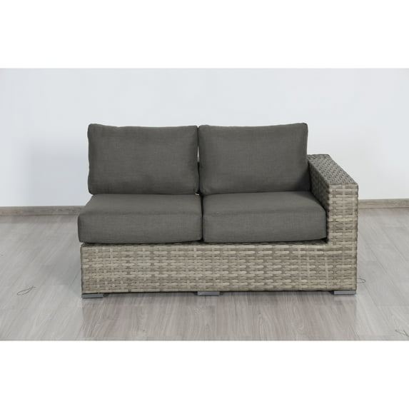 Bali Silver/Gray Two-Tone Wicker Left Side Sectional in Charcoal Gray Cushion