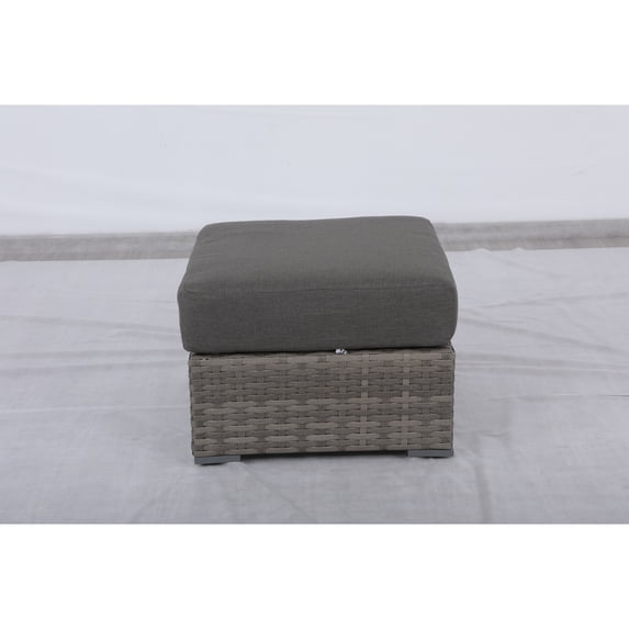 Bali Silver/Gray Two-Tone Wicker Ottoman in Charcoal Gray Cushion