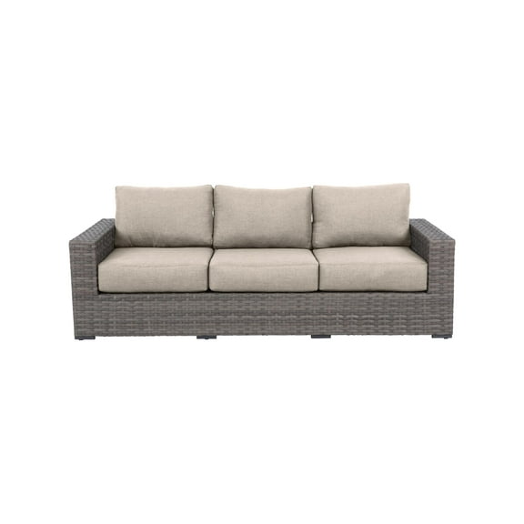 Bali Silver/Gray Two-Tone Wicker Sofa in Light Beige Cushion