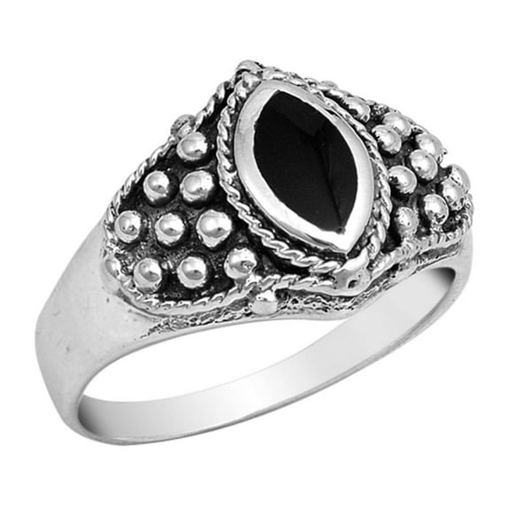 Bali Simulated Black Onyx Ball Cluster Ring .925 Sterling Silver Band CZ Jewelry Female Size 5