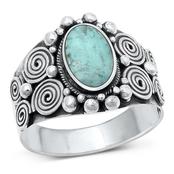 Bali Simulated Turquoise High Polished Ring .925 Sterling Silver Band Blue CZ Female Size 6
