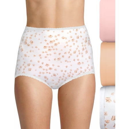 Bali Skimp Skamp Brief, 3-Pack Blushing Pink/Sandshell/White Floral Print 5 Women's