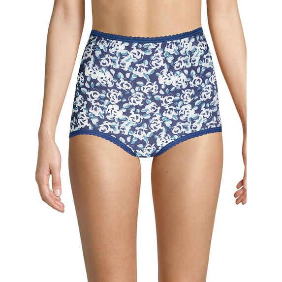 Bali Skimp Skamp Cool Cotton Brief 3-Pack White/Blue Whimsy/Turquoise Whimsy Floral 10 Women's