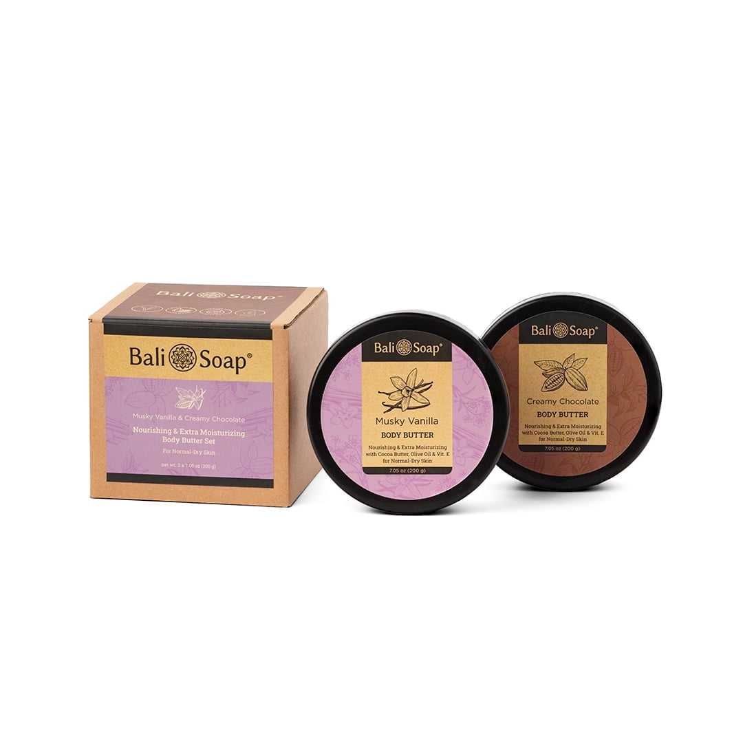 Bali Soap Moisturizing Dry Skin Cocoa Butter Body Butter Twin Pack with Vanilla & Chocolate Scent