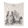 thumbnail image 1 of Bali Soft Flannel Fleece Throw Blanket, Bali Indonesia Traditional Galungan Balinese Building Exotic Illustration, Cozy Plush for Indoor and Outdoor Use, 50" x 60", Ivory and Black, by Ambesonne, 1 of 5